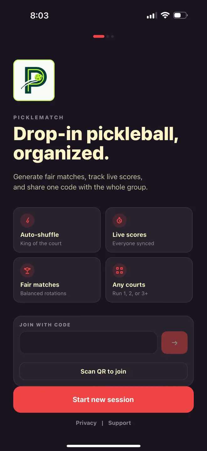 PickleMatch Scheduler App Store screenshot 1